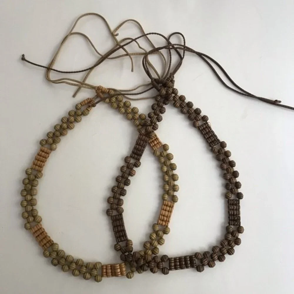 Beaded Tie Belts Set of Two Light and Dark Beads Adjustable Ties Boho Festival